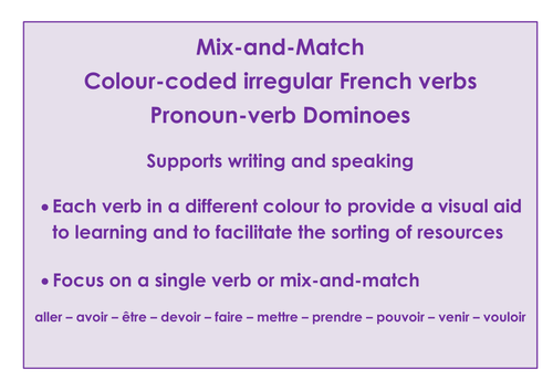 Mix-and-Match Irregular French verb dominoes: pronoun-verb