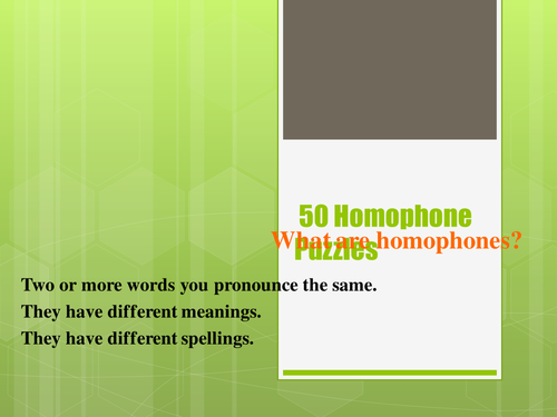 Homophone / Homonyms resources/presentation/puzzle /worksheet