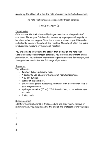 Practical schedule: the effect of pH on the rate of hydrogen peroxide breakdown