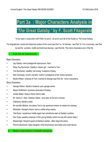 A level English 'The Great Gatsby' Major Character Analysis