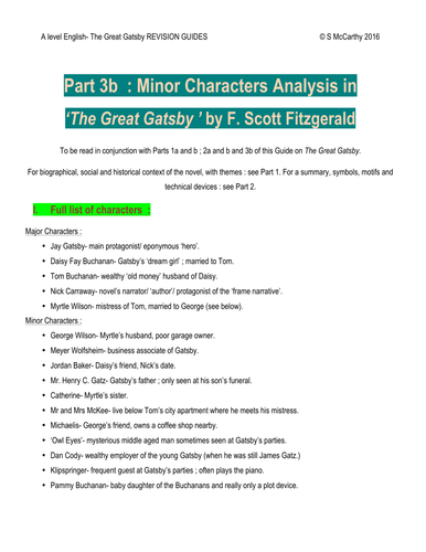 A Level English 'The Great Gatsby' minor characters analysis