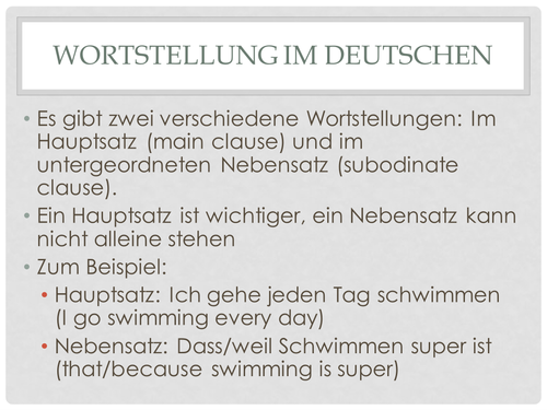 Wortstellung im Deutschen  - German word order