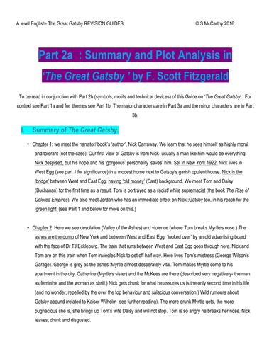 A level English: Summary and Plot Analysis in  ‘The Great Gatsby ’.