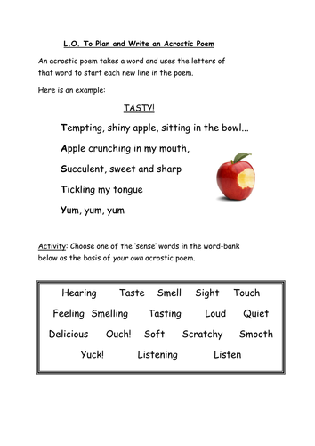 KS1 Acrostic Poem Template