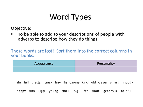 Word Types Active Learning Games