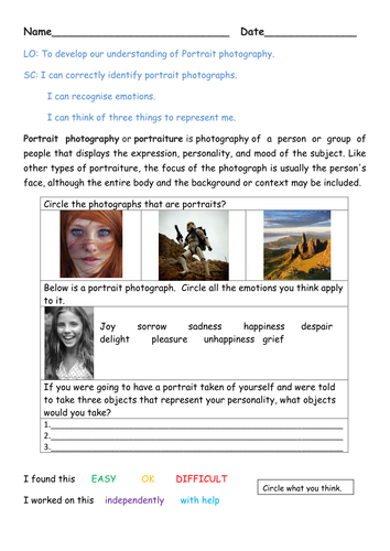face mats and photography portraits | Teaching Resources