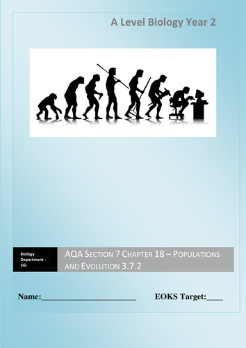 AQA New Specification A-Level Year 2 Chapter 3.7.2 Populations and Evolution Full Unit 5 lessons