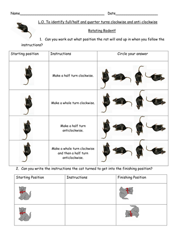 KS1 Rotating Rodent! Rotation and Direction Differentiated Worksheet
