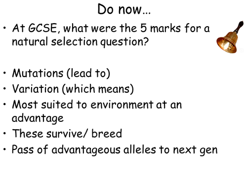AQA New Spec A-Level Year 2 Chapter 3.7.2 Populations & Evolution Lesson 3 – Selection and Evolution