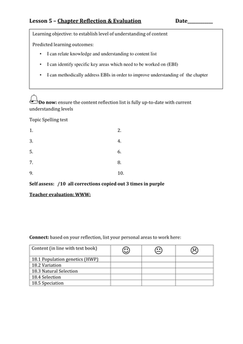 AQA New Spec A-Level Year 2 Chapter 3.7.2 Populations & Evolution Lesson 5 - Pupil reflection