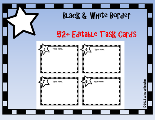 Editable Task Cards - 2 versions! Black & White border with Star