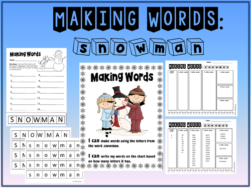 Make Words ~ SNOWMAN ~ Center & Activity Sheets