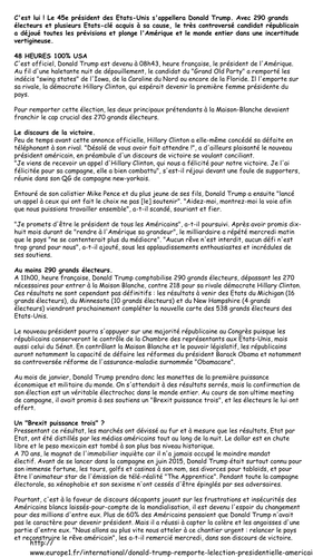 Reading, writing and speaking resources - La Victoire de Trump