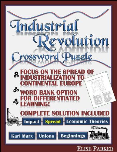 Industrial Revolution Worksheet Crossword Puzzle -- The Spread of Industrialization to Europe