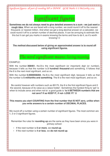 Maths KS3 and GCSE (11-16 year olds) Significant figures