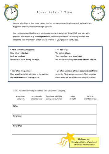 Adverbials of Time (time connectives)