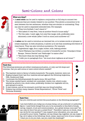 worksheet on punctuation for grade 1 free literacystars and by Colons Colons Worksheet Semi