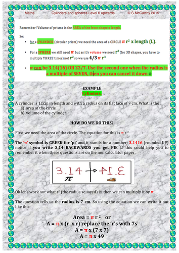 Maths Intermediate level KS3 and GCSE- VOLUME cylinders and spheres.