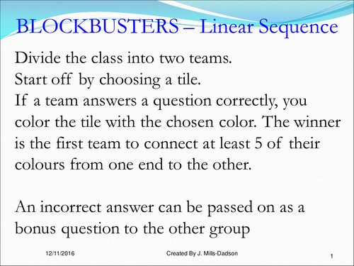 Game on Sequence to help consolidate lessons or can be use as Assessment for learning