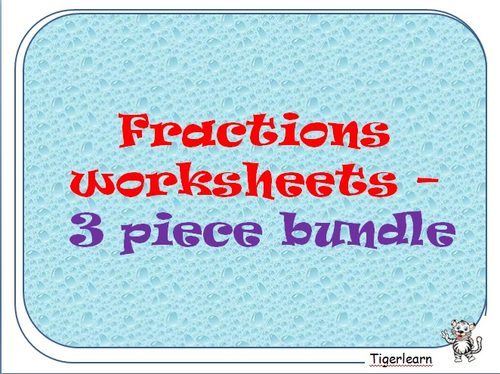 Maths Fractions worksheet 3 piece bundle