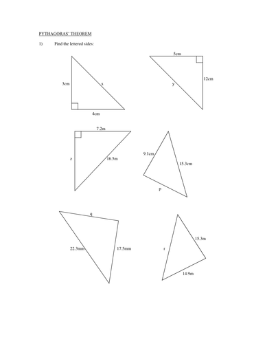 Pythagoras worksheet with answers picture