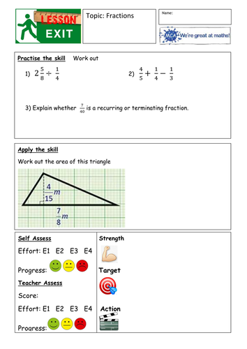 Fractions mastery and problem solving