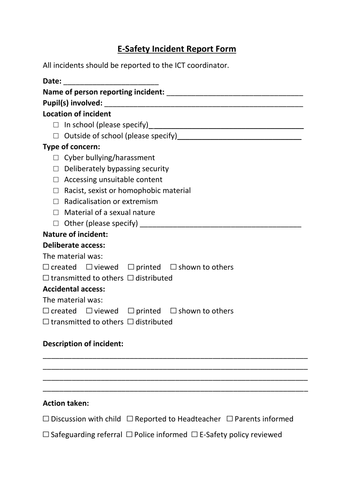 E-Safety Report form Pro Forma