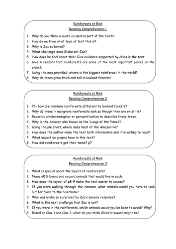 Rainforests at Risk Reading Comprehension Questions