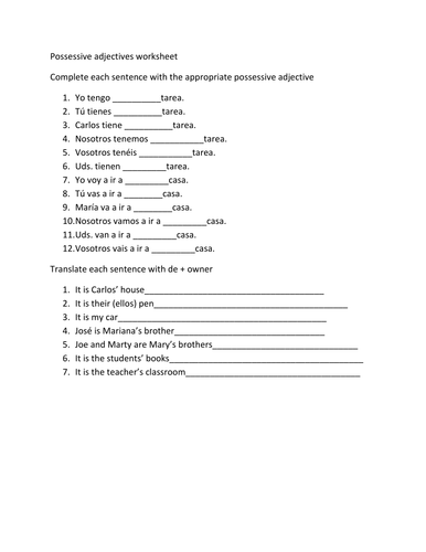 possessive adjective worksheet