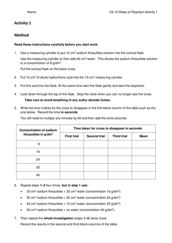 GCSE Chemistry Required Practical 5a - Colour Change Thiosulphate