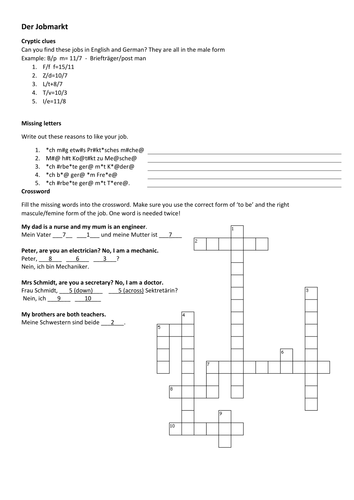 Puzzles for Edexcel GCSE (old spec) Jobs - Der Jobmarkt