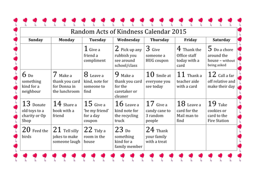 Random Acts of Kindness calendar