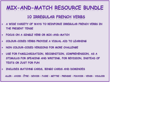 Mix-and-Match Irregular French Verbs Resource Bundle