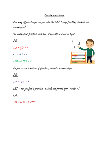 Fraction Decimal and Percentage Investigation Year 5 and 6