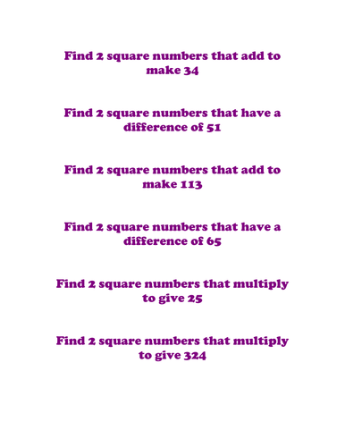 Square Number Puzzles Year 5 and 6