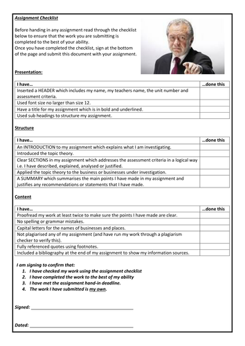 BTEC Assignment Checklist - Level 2 and Level 3