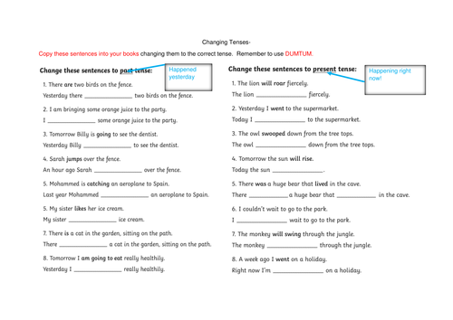 Changing Tenses Practise