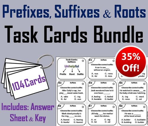 Prefixes, Suffixes and Roots Task Cards