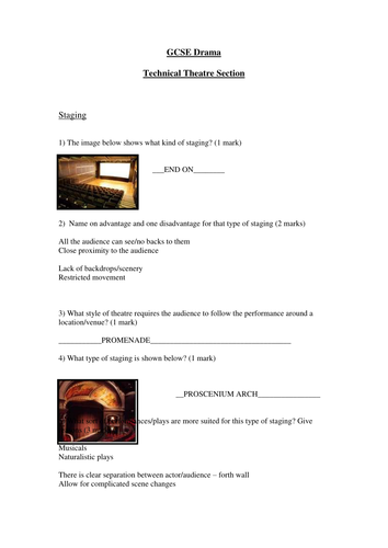 Drama technical/design/types of theatre quiz/test - new specification