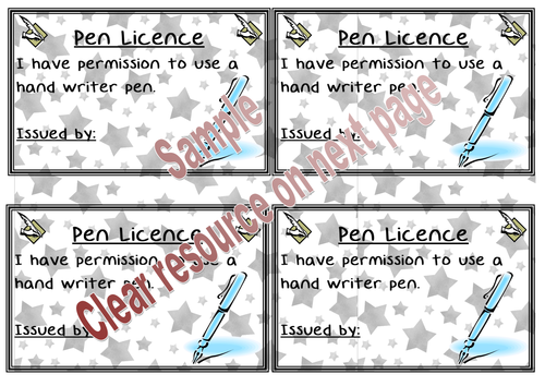 Pen Licence Card for pupils