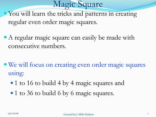 Step by step approach to creating magic square