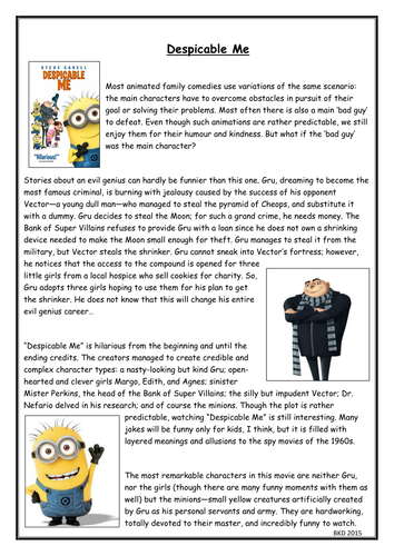 National Reading Test Practice Paper - Despicable Me Review