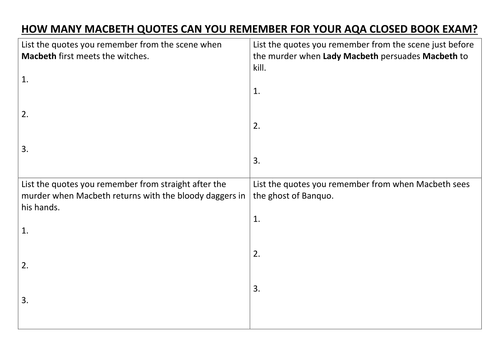 Macbeth: How well can you remember quotations from key scenes for the closed book exam?