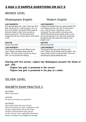 Macbeth Act 5: 3 GCSE 9-1 style questions