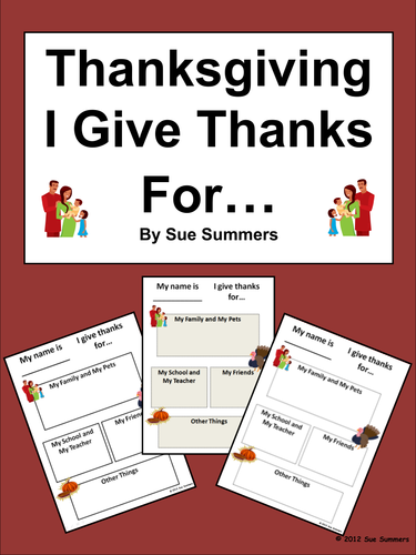 Thanksgiving Writing Activity - I Give Thanks For...