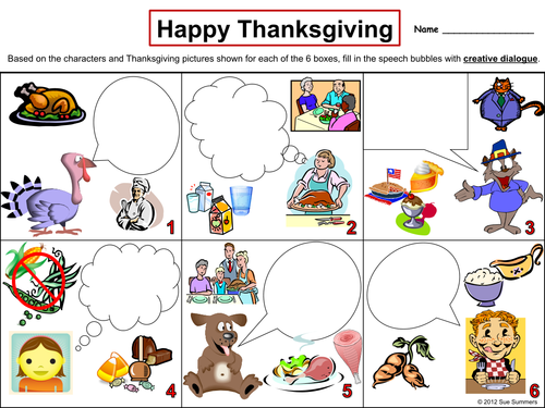 Thanksgiving Creative Writing Speech Bubble - English