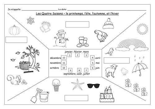 FRENCH - The Four Seasons - Les Quatre Saisons - Worksheets