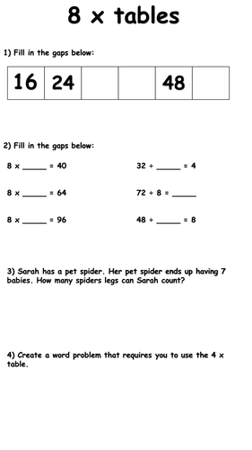 8 X Times Table Mastery Teaching Resources