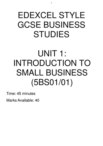 GCSE Business Studies - Paper 1 (version 2) in the style of Edexcel 2009 specification (current)