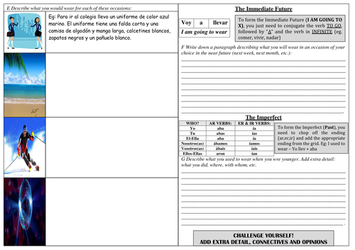 La Ropa. Writing Tasks